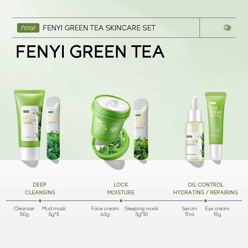 Green Tea Skincare Set, 19-In-1 Skincare Gift Set, With Natural Extracts,Cleanser,Face Serum, Face Cream, Eye Cream, Facial Mask And Mud Mask,Moisturizing Skincare Set For Teen Girls - Image 7