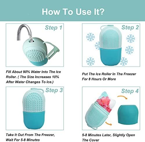 Reusable Cube Silicone Mold Ice Roller With Brush For Face Cold Therapy Facial Massage Roller (Blue) - Image 4