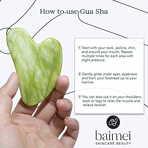 BAIMEI Gua Sha & Jade Roller Facial Tools Face Roller and Gua Sha Set for Puffiness and Redness Reducing Skin Care Routine, Self Care Gift for Men Women - Green - Image 10