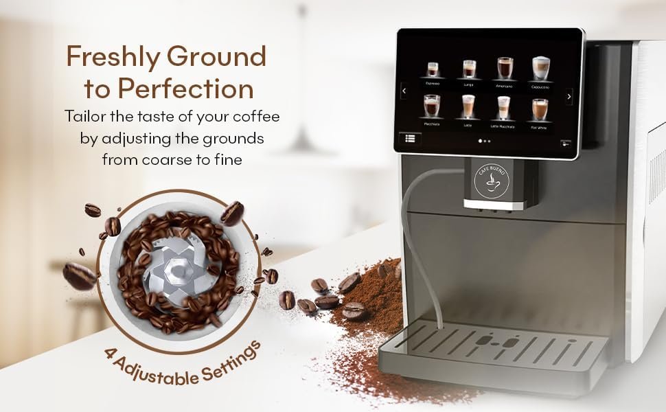 Cafe Bueno Super Automatic Espresso Machine - 19 Coffee Recipes, Durable, Grinder, Milk Frother, 7" Touchscreen - Image 5