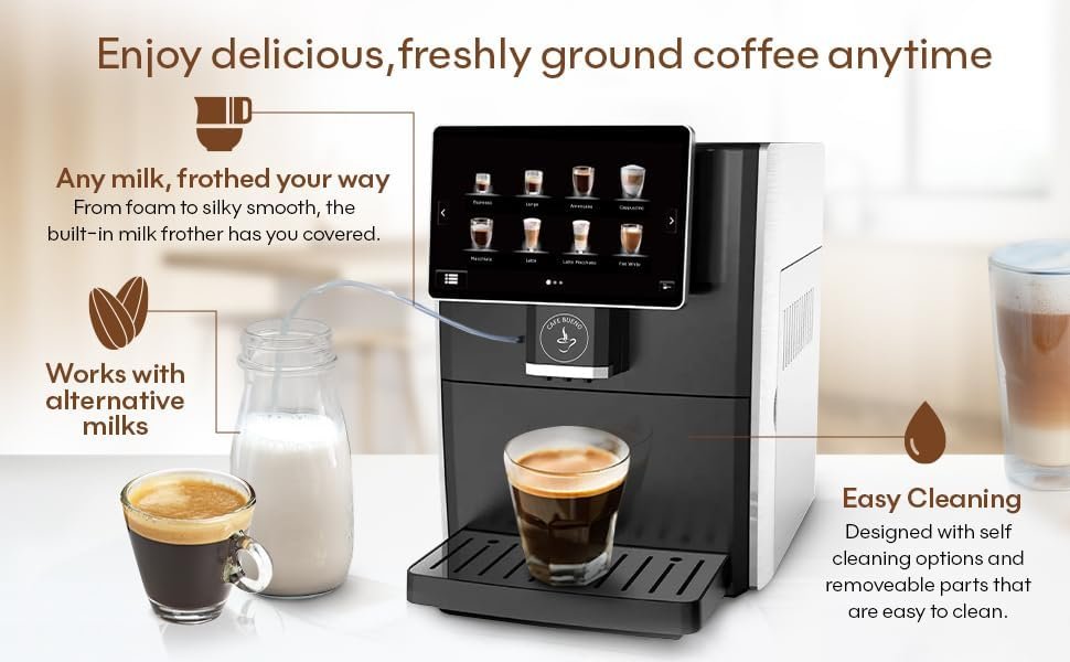Cafe Bueno Super Automatic Espresso Machine - 19 Coffee Recipes, Durable, Grinder, Milk Frother, 7" Touchscreen - Image 2