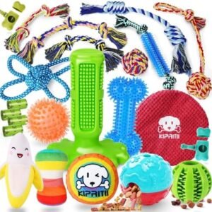 KIPRITII Dog Chew Toys for Puppy - 23 Pack Puppies Teething Chew Toys for Boredom, Pet Dog Toothbrush Chew Toys with Rope Toys, Treat Balls and Dog Squeaky Toy for Puppy and Small Dogs