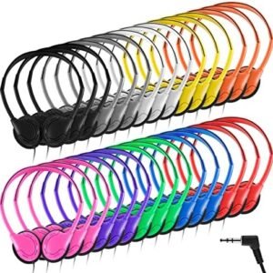 30 Pack Class Set Headphones for Kids Students School Classroom Headphones Bulk Over the Ear Earphones Adjustable with 3.5 mm Jack for Library Children Adults Christmas Office Gifts (Classic Colors)