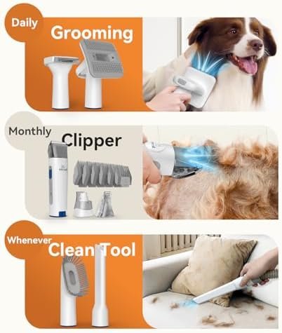 oneisall Dog Hair Vacuum & Dog Grooming Kit, Pet Grooming Vacuum with Pet Clipper Nail Grinder, 1.5L Dust Cup Dog Brush Vacuum with 7 Pet Grooming Tools for Shedding Pet Hair, Home Cleaning - Image 6