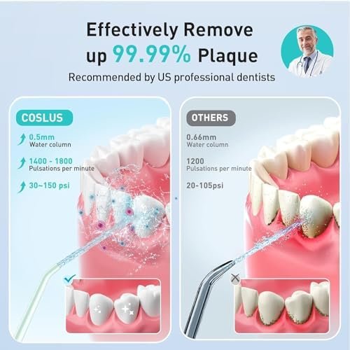 COSLUS Water Dental Flosser Pick for Teeth: 4 Modes Cordless Portable 300ML Larger Tank Water Teeth Cleaner IPX7 Waterproof Flossing Cleaning Picks for Home Travel FC5360 - Image 2