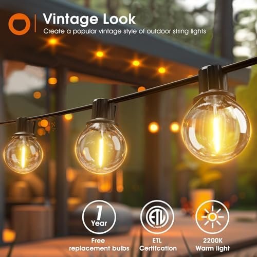 addlon 100FT(2-Pack*50FT) LED Outdoor String Lights, G40 Globe Patio Lights 2200K Dimmable with 54 Shatterproof Bulbs(4 Spare), Vintage Waterproof Connectable Hanging Lights for Backyard House Party - Image 3