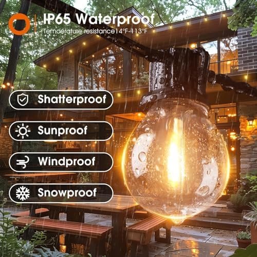 addlon 100FT(2-Pack*50FT) LED Outdoor String Lights, G40 Globe Patio Lights 2200K Dimmable with 54 Shatterproof Bulbs(4 Spare), Vintage Waterproof Connectable Hanging Lights for Backyard House Party - Image 7