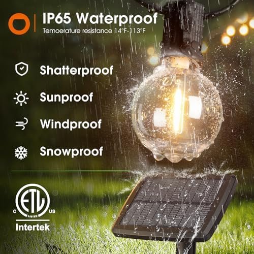 addlon 104FT(98+6) Solar String Lights Outdoor with Remote, 54 LED Shatterproof Bulbs, Dimmable & Timable, 3 Light Modes, Waterproof Solar String Lights for Outside Backyard Party - Image 3