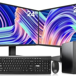 HP Elitedesk 800 G3 SFF Desktop PC - Intel i7-6700,32GB DDR4,1TB NVMe SSD + 2TB HDD, AX200 Wi-Fi 6,Dual 24-Inch Monitors, Wireless Keyboard and Mouse,Win 10 Pro (Renewed), Black/Silver