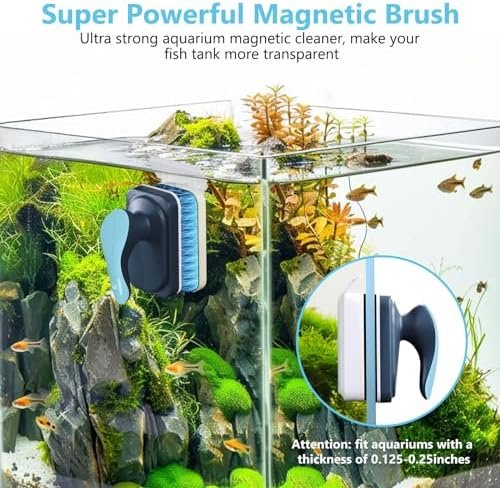 Aquarium Magnetic Glass Cleaner, Fish Tank Algae Magnet Cleaning Tool with Algae Scraper for Glass Aquariums Tank, Floating Scrubber Brush, 2 Detachable Scrapers, Small - Image 2