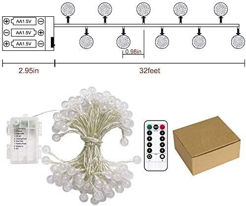 Metaku Globe Fairy Lights Battery Operated 33ft 80LED String Lights with Remote Waterproof Indoor Outdoor Hanging Decorative Christmas Lights for Home Party Patio Garden Wedding - Image 8