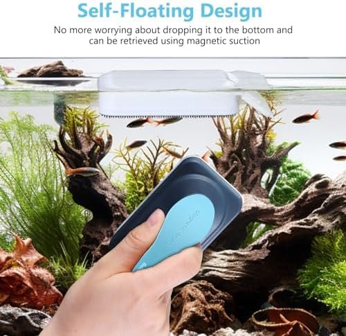 Aquarium Magnetic Glass Cleaner, Fish Tank Algae Magnet Cleaning Tool with Algae Scraper for Glass Aquariums Tank, Floating Scrubber Brush, 2 Detachable Scrapers, Small - Image 4