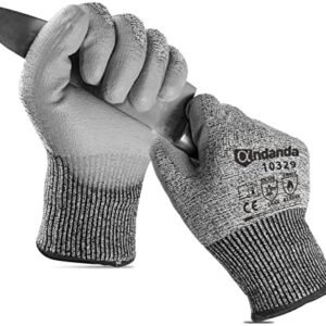 ANDANDA Cut Resistant Gloves Level 5, PU Coated Work Gloves with Power Grip for Dry & Slightly Oily Environment, Garden