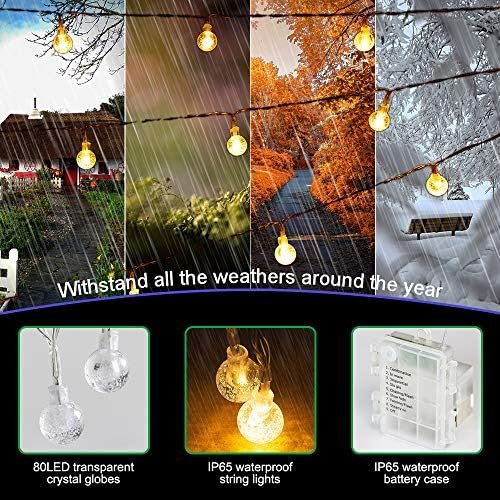 Metaku Globe Fairy Lights Battery Operated 33ft 80LED String Lights with Remote Waterproof Indoor Outdoor Hanging Decorative Christmas Lights for Home Party Patio Garden Wedding - Image 4