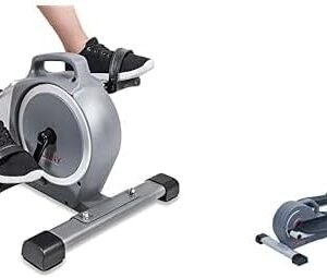 Sunny Health & Fitness Under Desk Mini Exercise Cycle Bike + Sunny Health & Fitness Magnetic Standing Elliptical with Handlebars - SF-E3988, Grey
