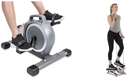 Sunny Health & Fitness Under Desk Mini Exercise Cycle Bike + Sunny Health & Fitness Total Body Advanced Stepper Machine - SF-S0979