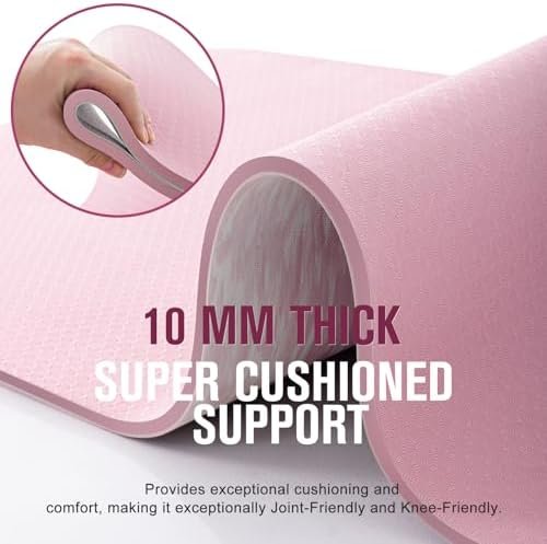 UMINEUX Extra Thick Yoga Mat, 2/5 Inch (10MM), Natural Rubber and TPE Non Slip Yoga Mats with Strap for Women Men, Eco Friendly Exercise Mat for Yoga, Pilates and Home Workout - Image 4