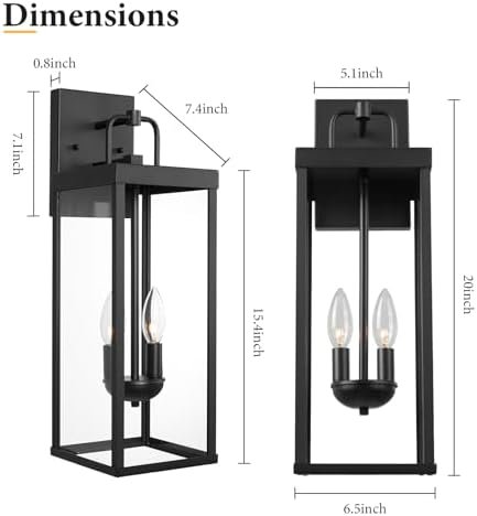 Outdoor Wall Sconce Lights, 20 Inch Tall Transitional Exterior Wall Lighting with Clear Glass, Modern Outside Wall Lantern for Front Porch Corridor Doorway Patio, RZ008M-2 BK - Image 4