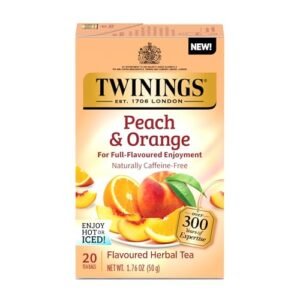 Twinings Peach & Orange Herbal Tea Individually Wrapped Bags, 20 Count (Pack of 1), Juicy & Fruity, Naturally Caffeine-Free, Enjoy Hot or Iced