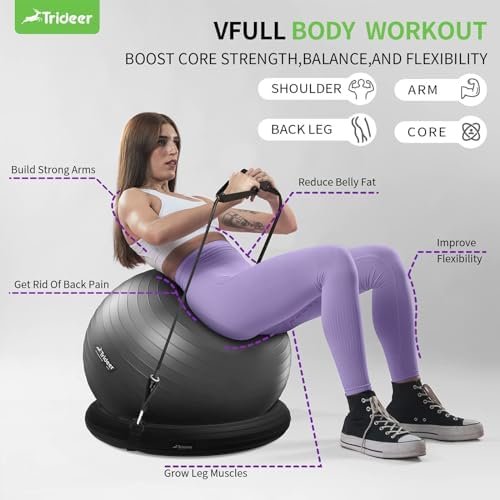 Trideer Ball Chair Yoga Ball Chair Exercise Ball Chair with Base & Bands for Home Gym Workout Ball for Abs, Stability Ball & Fitness Ball Seat to Relieve Back Pain - Image 3