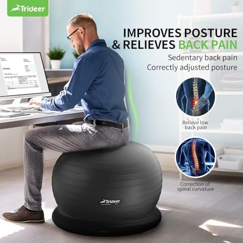 Trideer Ball Chair Yoga Ball Chair Exercise Ball Chair with Base & Bands for Home Gym Workout Ball for Abs, Stability Ball & Fitness Ball Seat to Relieve Back Pain - Image 2