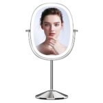 LOVESPEJO 9'' Lighted Makeup Mirror with Magnification, 1X/7X Magnifying Mirror, Rechargeable Double Sided Oval LED Makeup Mirror, 3 Colors Dimmable lighted makeup mirror, 360°Rotation Cosmetic Mirror