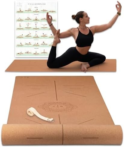 Premium Cork Yoga Mat - Always Stays Flat - Non Toxic Yoga Mat - Natural Cork & Rubber - Non Slip Yoga Mat for Hot Yoga - Yoga Mat With Strap - Yoga Mat Thick 5mm - Size 72" x 26"