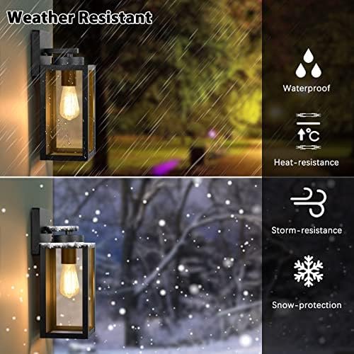 Outdoor Wall Light Fixtures, Exterior Waterproof Wall Lanterns, Porch Sconces Lighting with E26 Sockets & Glass Shades, Modern Matte Black Outside Lights for Patio Front Door Entryway Garage, 2-Pack - Image 3