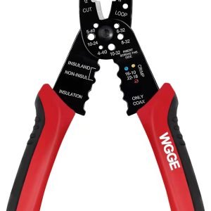 WGGE WG-015 Professional 8-inch Wire Stripper/Crimping Tool, Cable Cutter/Crimper, Wiring and Multi-Function Hand Tool, Red With Black