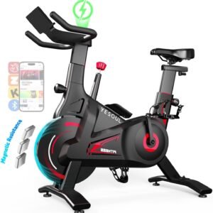 YESOUL Self-Powered Exercise Bike with Dynamic LED Lights – Stable Triangle Frame, Dual-Stage Drive, 300 lbs Capacity, Silent Magnetic Resistance, Compact Indoor Stationary Bike for Home