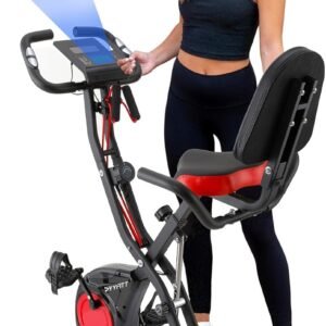 YYFITT 3-IN-1 Exercise Bike with Luminous Digits Display | Folding Stationary Bikes for Home Seniors | Compact Workout Bike with Fully Support Backrest - Wider Seat - 16 Level Magnetic Resistance