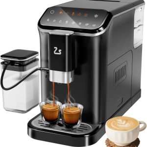 Zstar Fully Automatic Espresso Machine with Milk Frother, Professional Espresso Maker with Grinder, Auto-Cleaning, One-Touch Operation, 1.5L Water Tank for Latte, Cappuccino, Macchiato