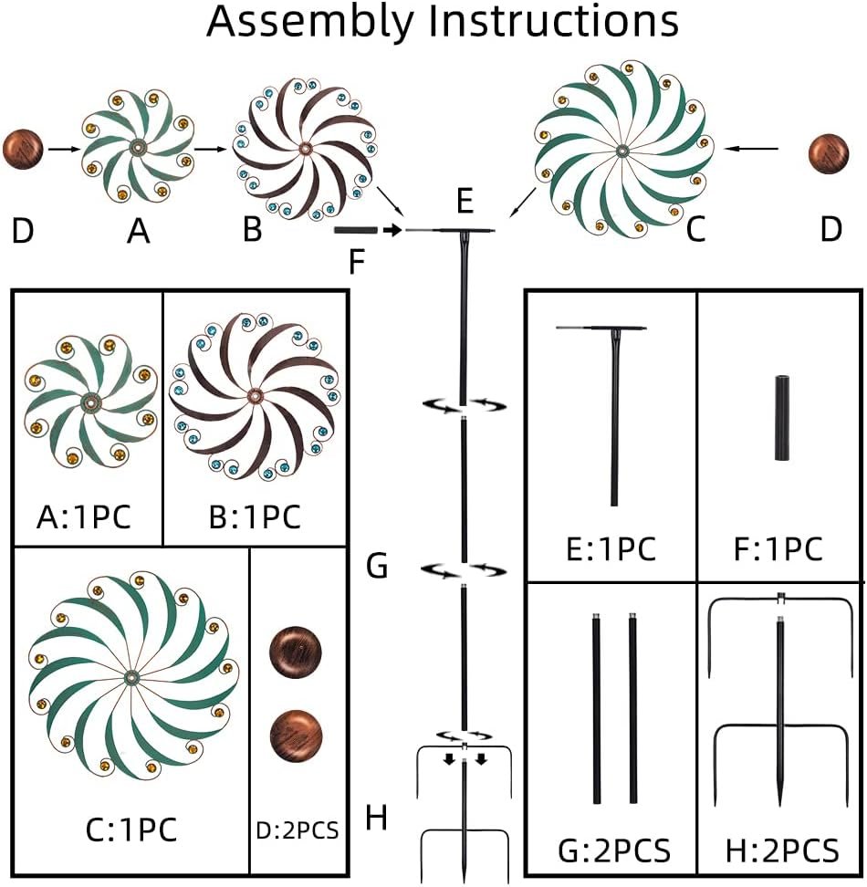 VEWOGARDEN 20" Dia Large Wind Spinner, Outdoor Metal Windmill Spinner - Yard Art Spinner Wind Catchers Sculpture for Patio, Lawn & Garden Decor - Image 6