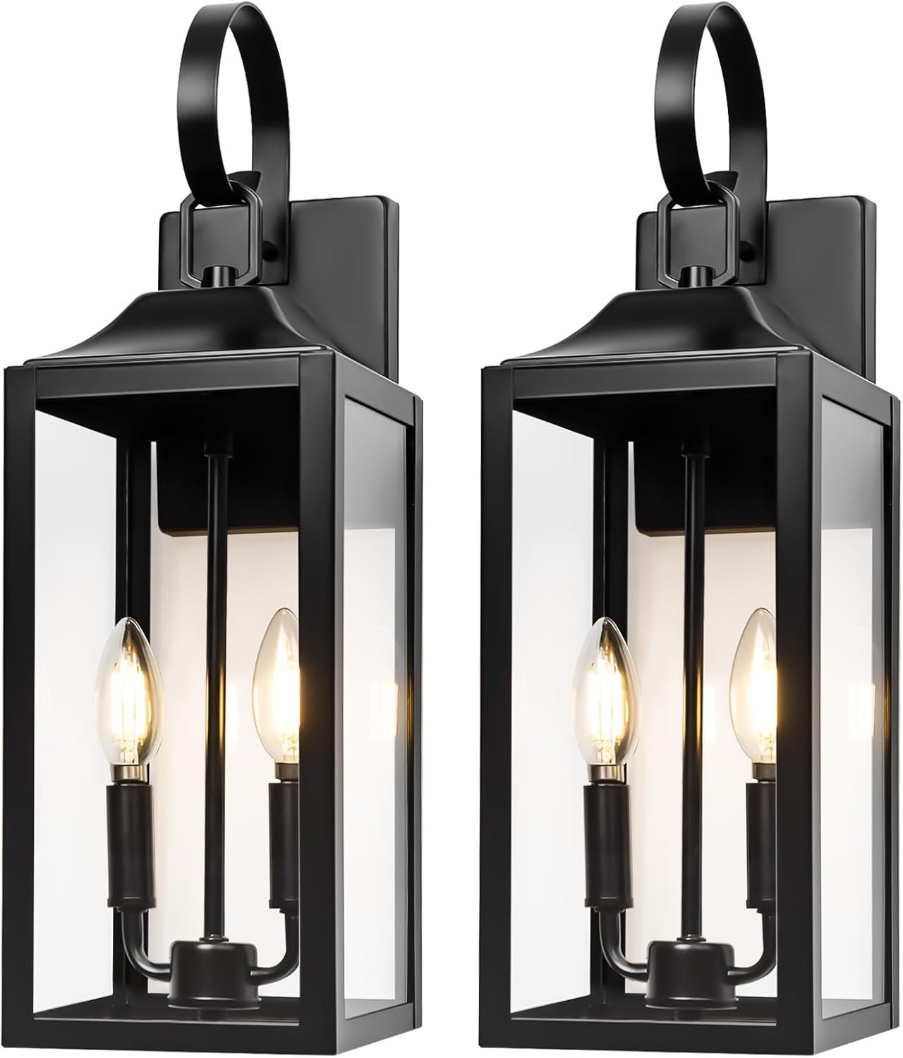 19" Large Outdoor Wall Light - Black Outside Wall Mounted Light Fixture, Exterior Farmhouse Wall Sconce Lantern 2-Light, Modern Porch Lighting Exterior Lamp for House, 2 Pack - Image 8