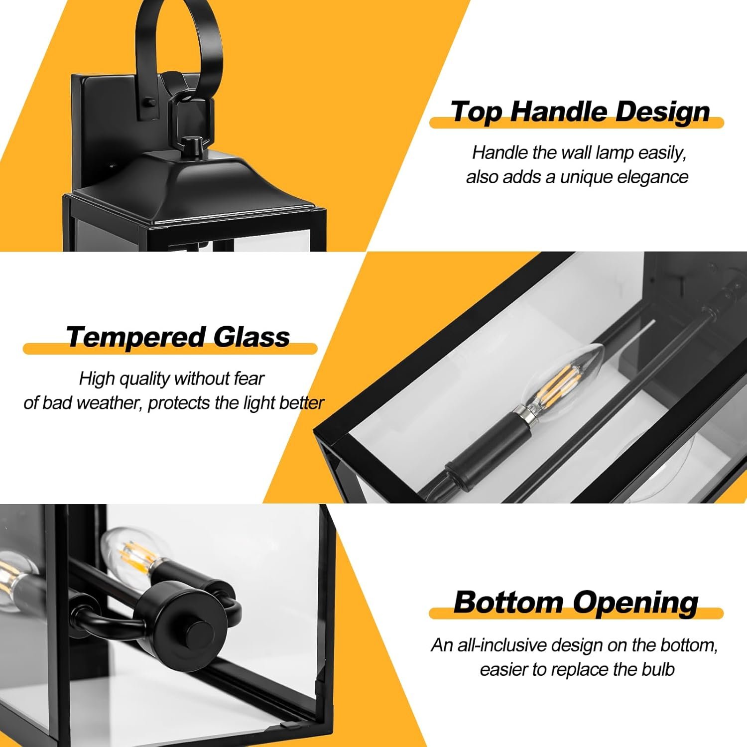 19" Large Outdoor Wall Light - Black Outside Wall Mounted Light Fixture, Exterior Farmhouse Wall Sconce Lantern 2-Light, Modern Porch Lighting Exterior Lamp for House, 2 Pack - Image 2