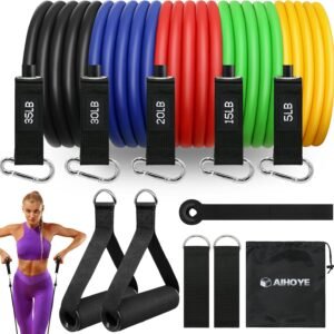 Aihoye Resistance Bands for Working Out, Exercise Bands with Handles, Stretch Bands for Exercise, Workout Bands with Door Anchors for Physical Therapy & Strength Training