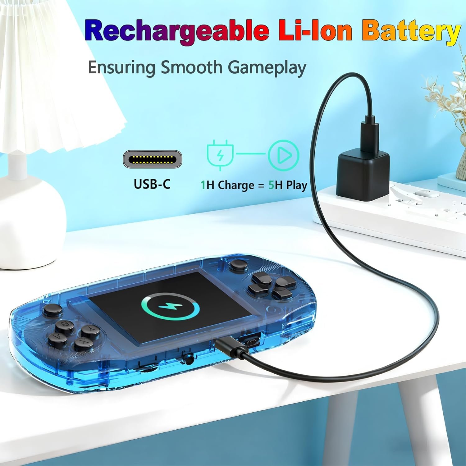 16 Bit Handheld Game Console for Kids Preloaded 100 Retro Video Games, Portable Gaming System Rechargeable Battery 3.2" IPS Screen, Mini Travel Electronic Toy Gifts for Boys Girls (Blue) - Image 5