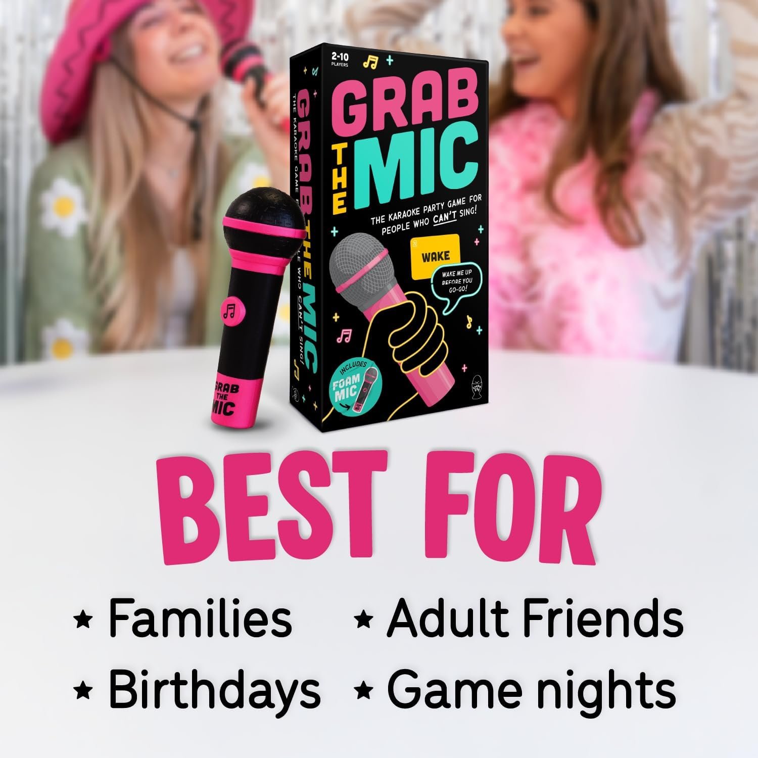 Lucky Egg Official Grab The Mic – Family Karaoke Board Game w/Foam Mic, 8+ Ages, 2-10 Players - Games for Bad Singers w/ 240 Lyrics (120 Cards) (First Edition) - Image 5