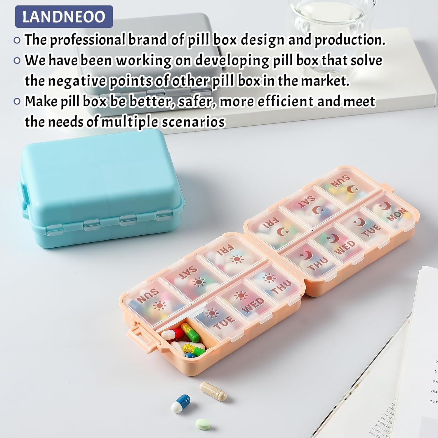 NEW Foldable & Double Protection Portable Weekly Pill Organizer 2 Times A Day with Etched Labels, AM PM 7 Day Week Medicine Box, Daily Travel Pill Case Holder Dispenser for Vitamin, Supplement - Khaki - Image 7