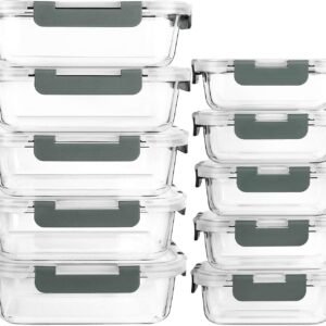 [10-Pack] Glass Meal Prep Containers with Lids, MCIRCO Food Storage Containers with Snap Locking Lids, Airtight Lunch Containers, Microwave, Oven, Freezer and Dishwasher