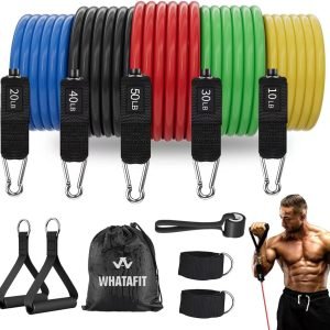 WHATAFIT Resistance Bands, Exercise Bands，Resistance Bands for Working Out, Work Out Bands with Handles for Men and Women Fitness, Strength Training Home Gym Equipment