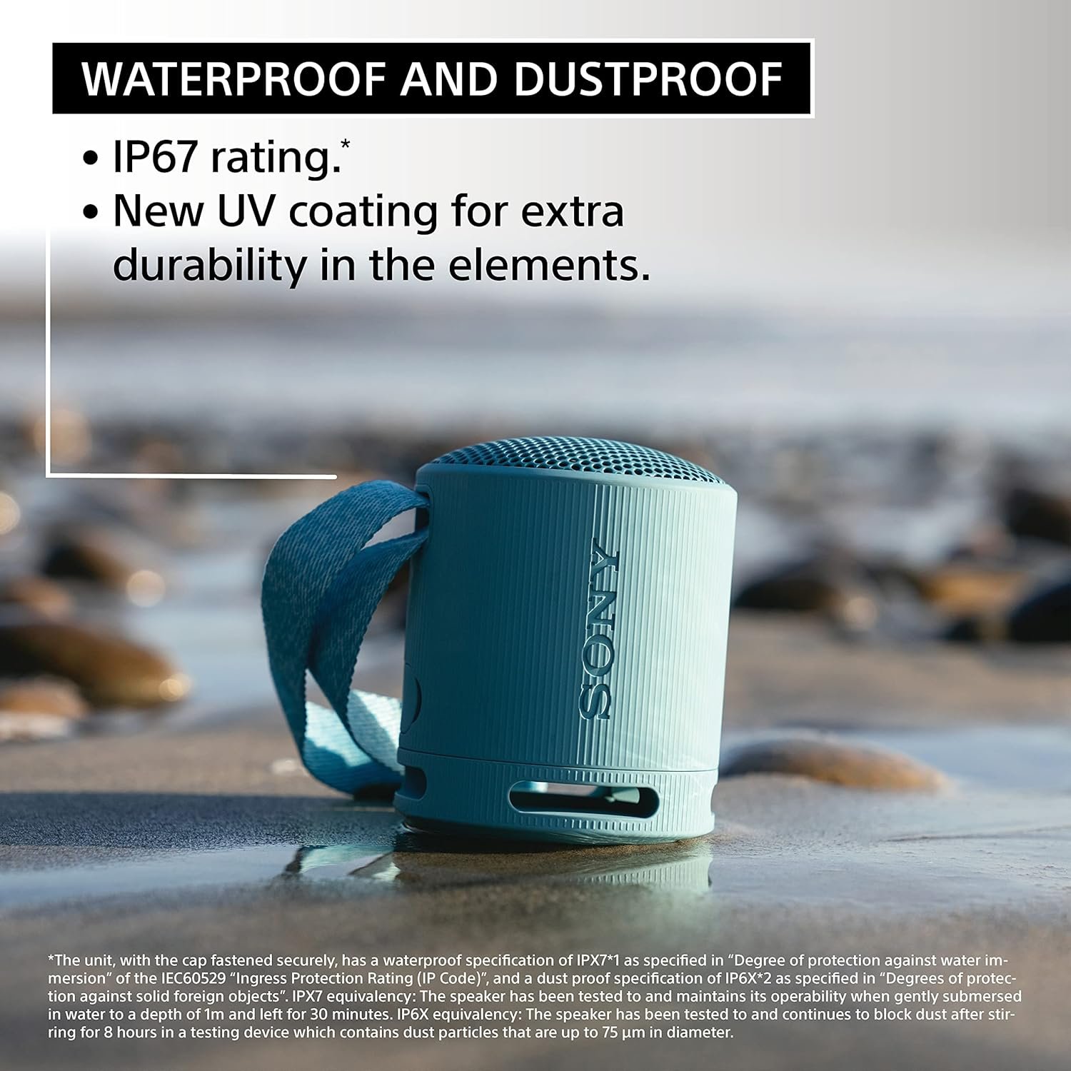 Sony SRS-XB100 Wireless Bluetooth Portable Lightweight Super-Compact Travel Speaker, Durable IP67 Waterproof & Dustproof Shower Speaker, 16 Hour Battery, Versatile Strap, & Hands-free Calling, Black - Image 4