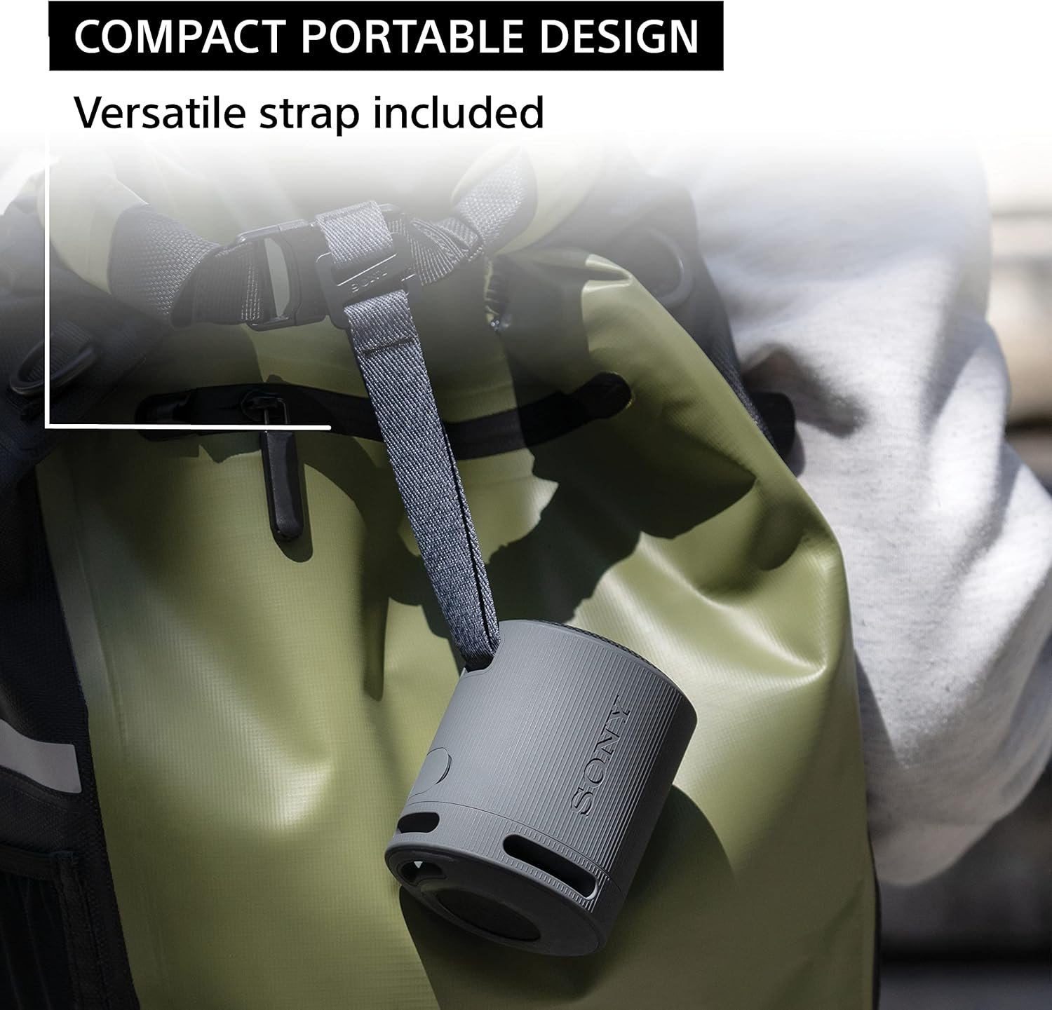 Sony SRS-XB100 Wireless Bluetooth Portable Lightweight Super-Compact Travel Speaker, Durable IP67 Waterproof & Dustproof Shower Speaker, 16 Hour Battery, Versatile Strap, & Hands-free Calling, Black - Image 2