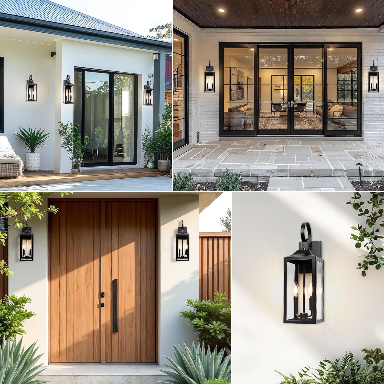 19" Large Outdoor Wall Light - Black Outside Wall Mounted Light Fixture, Exterior Farmhouse Wall Sconce Lantern 2-Light, Modern Porch Lighting Exterior Lamp for House, 2 Pack - Image 6