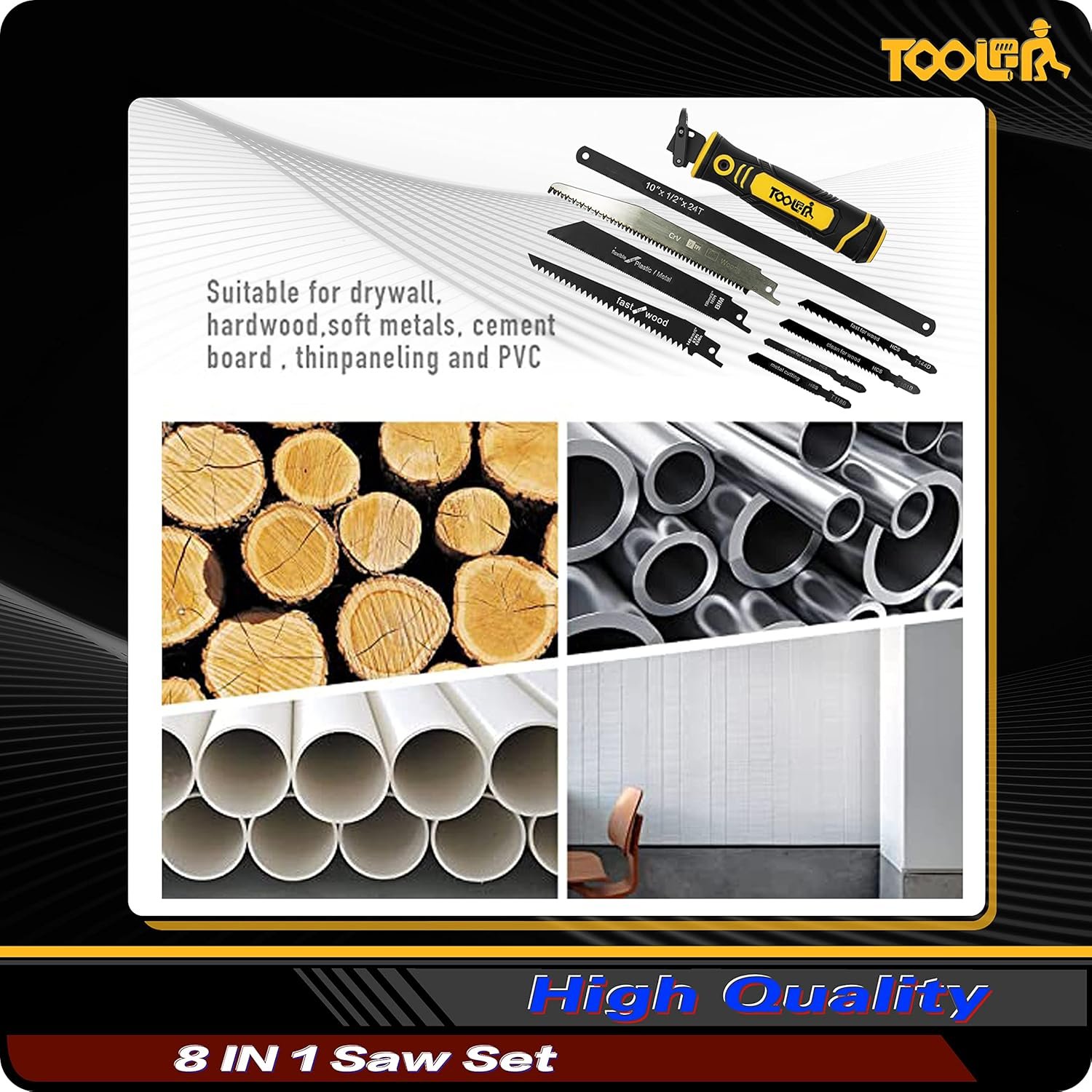 8-In-1 Multi Blades Hand Saw, Drywall Cutter. Hacksaw. Long Blade Hand Saw, Jab Saw, For Cutting Drywall, Sheetrock, Wood, Metel, Plastic, Plywood. Blade Quick Change Mechanism. - Image 5