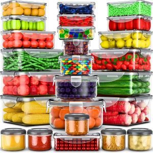 RockBerry 50 Pcs Large Food Storage Containers with Lids Airtight-85 OZ to small Containers-Total 526OZ Stackable Kitchen Set -BPA Free Leak proof containers- Freezer Microwave safe