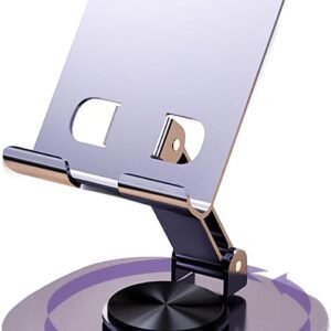 360°Rotating Phone Holder for Desk, Portable & Foldable Cell Phone Stand for Office & Kitchen, Adjustable Tablet Stand for All Mobile Phones, iPhone, iPad, Nintendo Switch (Metal Purple)