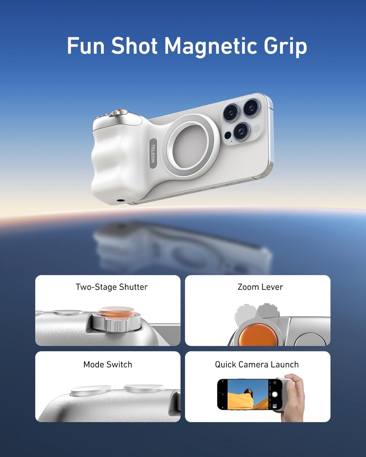 TELESIN Fun Shot Magnetic Phone Camera DSLR Style Shutter Grip for iPhone & Android with Anti-Drop Detachable Wireless Shutter Button - 1/4" Screw - Comfort Ergonomic Camera Grip Handle Holder - Image 2
