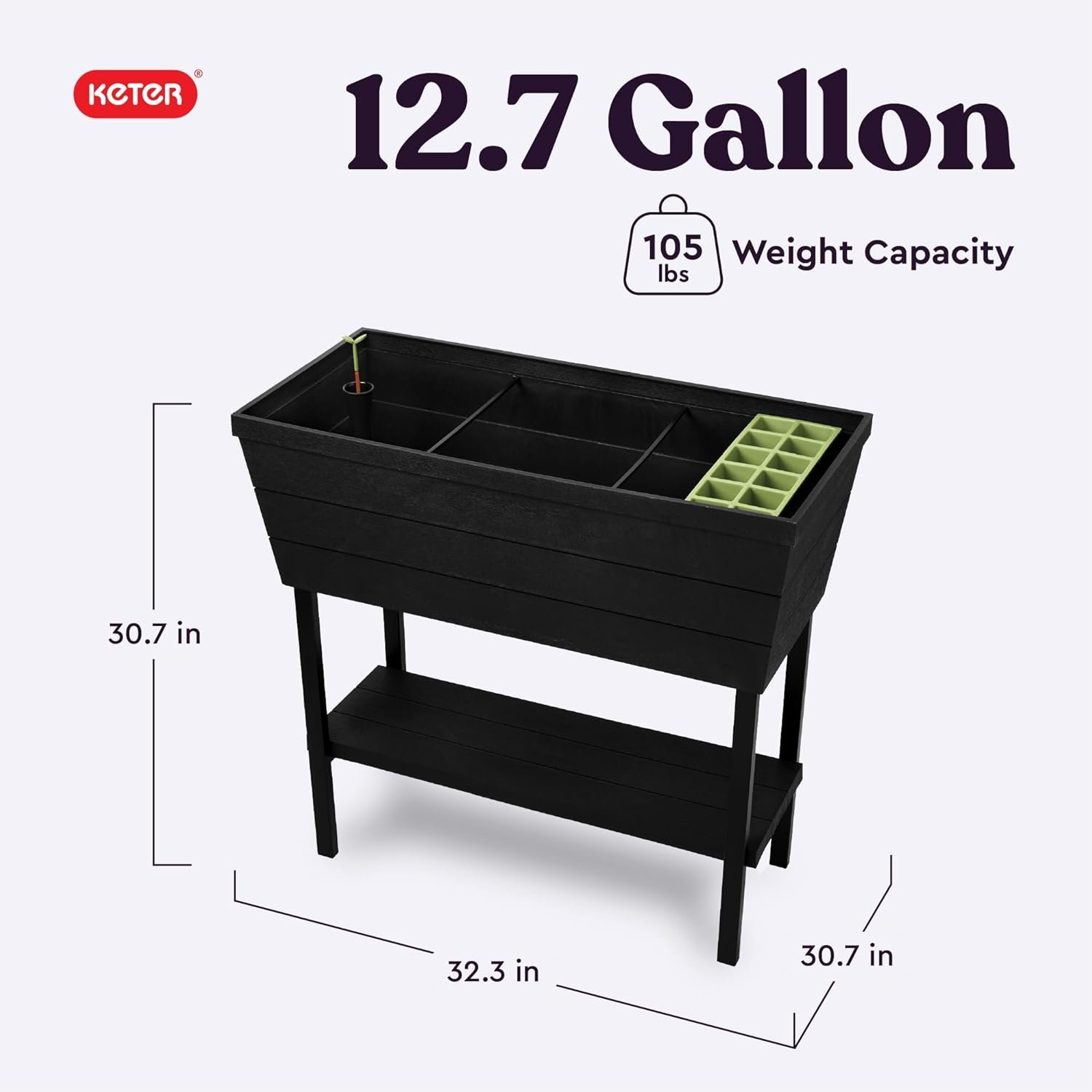 Keter Urban Bloomer 12.7‑Gallon Raised Garden Bed – Elevated Outdoor Planter Box with Self‑Watering Reservoir, Water Gauge & Drainage System, Perfect for Herbs & Vegetables, Dark Grey - Image 2