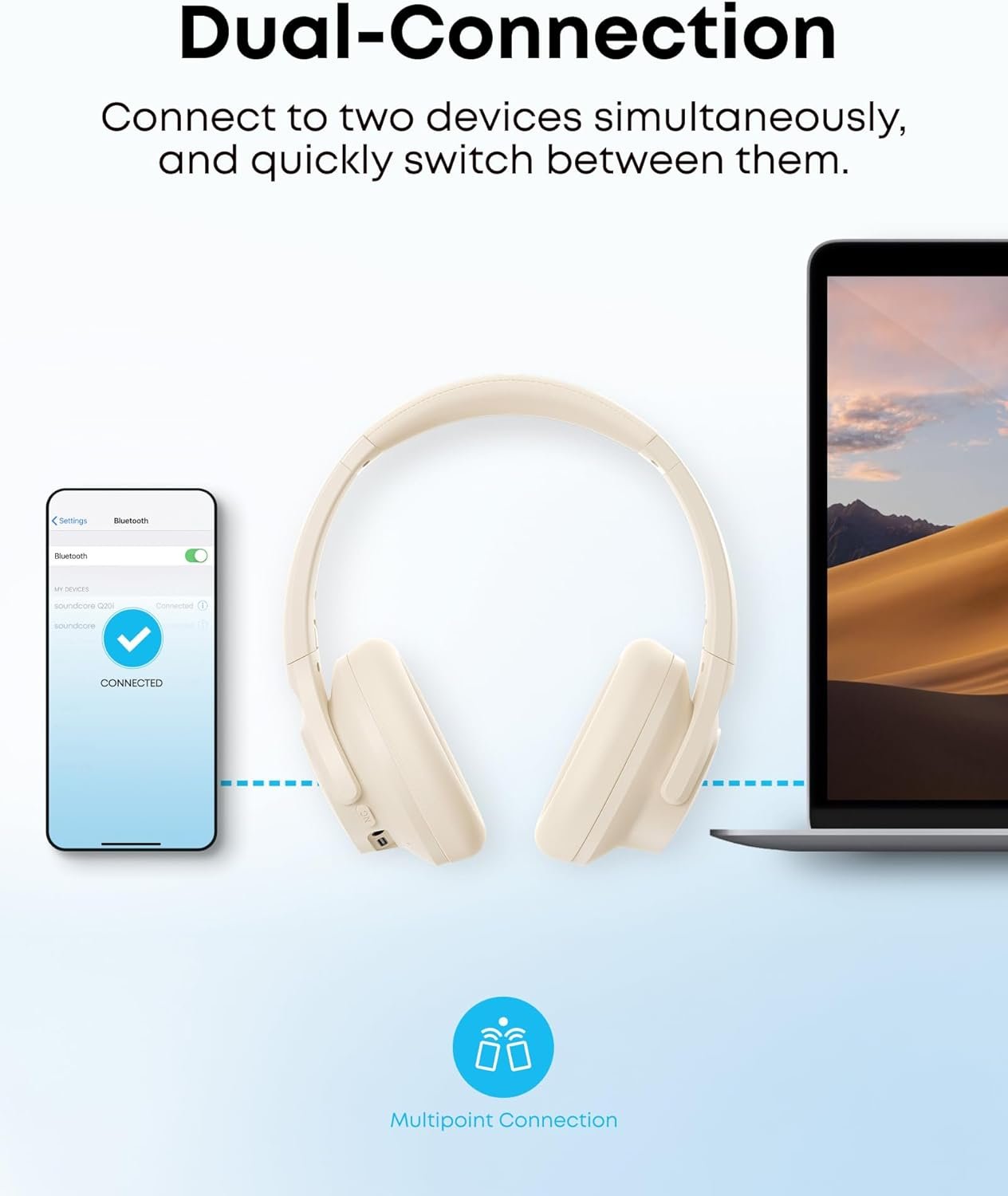 Soundcore by Anker Q20i Hybrid Active Noise Cancelling Headphones, Wireless Over-Ear Bluetooth, 40H Long ANC Playtime, Hi-Res Audio, Big Bass, Customize via an App, Transparency Mode (White) - Image 7
